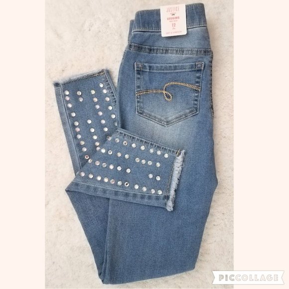 JUSTICE Embellished Mid Rise Pull-On Jean Leggings - Girl's 12 Slim - Picture 3 of 5